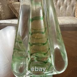 Vintage Cenedese Murano Glass Christmas Tree Gold Polveri Green Swirl Twist 9