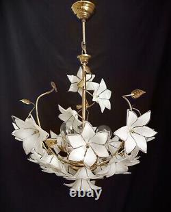 Vintage Chandelier Murano White Milk Glass Basket Ceiling Light Fixture Wedding