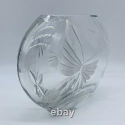 Vintage Clear Thick Art Glass Oval Etched Dragonfly Vase 6.5T 8.75W