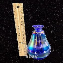 Vintage Cobalt Iridescent Art Glass Vase Blue Bud Vase White Dots 4T 3W