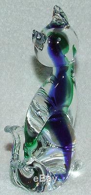 Vintage Cute Murano Italian Art Glass Venezia 6 Cobalt & Green Cat Figurine