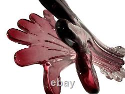 Vintage Czech Murano Blown Venetian Glass Vase Sommerso Fan Cranberry Pink 13