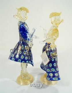 Vintage D'Este P Murano Glass Blue Millefiori & Aventurine Goldoni Couple