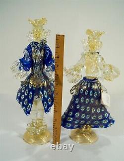 Vintage D'Este P Murano Glass Blue Millefiori & Aventurine Goldoni Couple