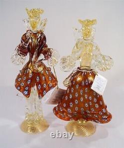 Vintage D'Este P Murano Glass Red Millefiori & Aventurine Goldoni Couple 1