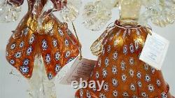 Vintage D'Este P Murano Glass Red Millefiori & Aventurine Goldoni Couple 1