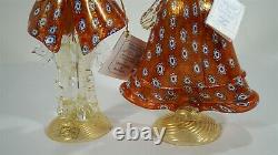 Vintage D'Este P Murano Glass Red Millefiori & Aventurine Goldoni Couple 1