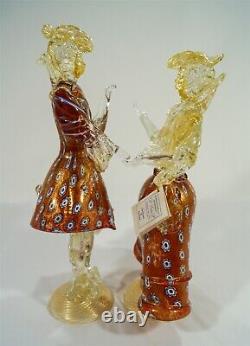 Vintage D'Este P Murano Glass Red Millefiori & Aventurine Goldoni Couple 1
