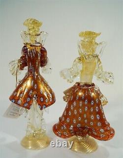 Vintage D'Este P Murano Glass Red Millefiori & Aventurine Goldoni Couple 1