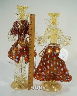 Vintage D'Este P Murano Glass Red Millefiori & Aventurine Goldoni Couple 1