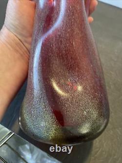 Vintage Dino Martens Murano Glass Red Vase With Yellow Blue