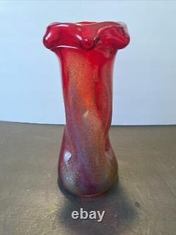 Vintage Dino Martens Murano Glass Red Vase With Yellow Blue