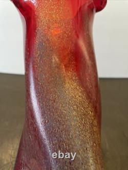 Vintage Dino Martens Murano Glass Red Vase With Yellow Blue