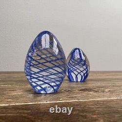 Vintage Egg Shape Murano Glass Paperweight Blue Swirls Set Of 5