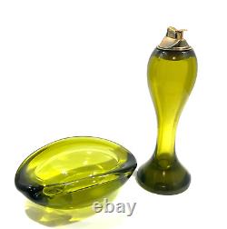 Vintage Elaborate Murano Glass Ashtray & Lighter in Green Flavio Poli Style