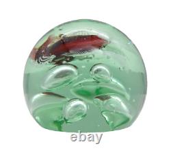 Vintage Emerald Art Glass Red Fish Collectible Paperweight Murano 3.5 HEAVY