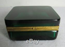 Vintage Emerald Green Murano Glass Flat Cut Cigarette Box And Ashtray Bronze