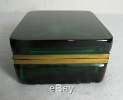 Vintage Emerald Green Murano Glass Flat Cut Cigarette Box And Ashtray Bronze