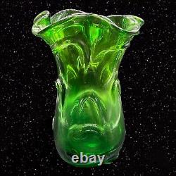 Vintage Emerald Green Vase Knobbly Czech Bohemian Art Glass 10T 6.5W