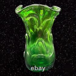 Vintage Emerald Green Vase Knobbly Czech Bohemian Art Glass 10T 6.5W