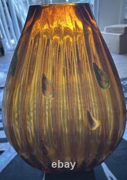 Vintage Empoli/Murano Aventurine Amber Handblown Heavy Large Ribbed Vase Italy
