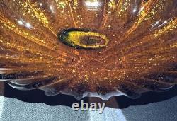 Vintage Empoli/Murano Aventurine Amber Handblown Heavy Large Ribbed Vase Italy
