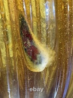 Vintage Empoli/Murano Aventurine Amber Handblown Heavy Large Ribbed Vase Italy