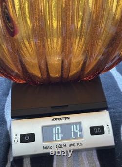 Vintage Empoli/Murano Aventurine Amber Handblown Heavy Large Ribbed Vase Italy