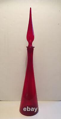 Vintage Empoli Murano Italian glass Red genie decanter bottle 65cm TALL
