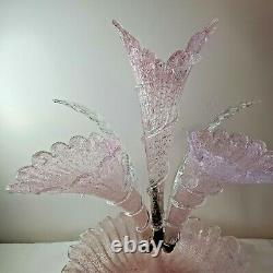 Vintage Epergne 17 Tall Pink Clear Glass 5 Hand Venetian Murano Mid-Century