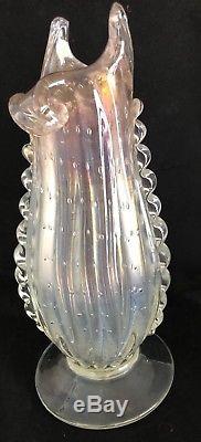 Vintage Ercole Barovier Murano Glass Vase Iridato Applied Ribs 1930-40s
