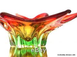 Vintage Eye Catching Murano Italian Art Glass Dish Red Orange Electric Green