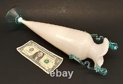 Vintage FRATELLI TOSO Murano Art Glass BIG 14.75 White Blue Handled Footed Vase