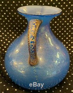 Vintage Fine Blue Gold Dust Venetian Murano Glass Vase
