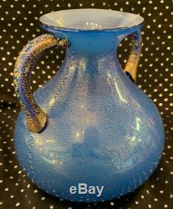 Vintage Fine Blue Gold Dust Venetian Murano Glass Vase