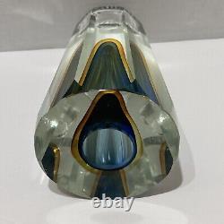 Vintage Flavio Poli Murano Glass Sommerso Vase Candle Holder Blue Amber 6 READ