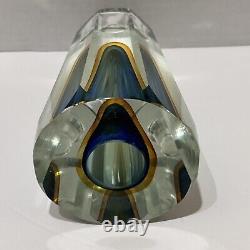 Vintage Flavio Poli Murano Glass Sommerso Vase Candle Holder Blue Amber 6 READ