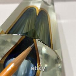 Vintage Flavio Poli Murano Glass Sommerso Vase Candle Holder Blue Amber 6 READ