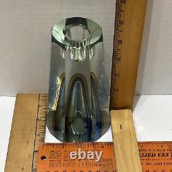 Vintage Flavio Poli Murano Glass Sommerso Vase Candle Holder Blue Amber 6 READ