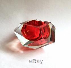 Vintage Flavio Poli Seguso Double Sommerso Faceted Murano Glass Bowl Red Yellow