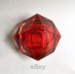 Vintage Flavio Poli Seguso Double Sommerso Faceted Murano Glass Bowl Red Yellow