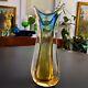 Vintage Flavio Poli Sommerso Murano Italian Art Glass Vase Blue Yellow 9