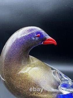 Vintage Formia Murano Glass Bird Figurine Gold Blue Tall Signed