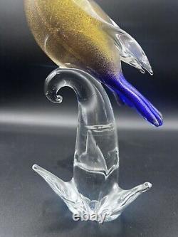 Vintage Formia Murano Glass Bird Figurine Gold Blue Tall Signed