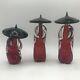 Vintage Formia Murano Italian 3 Piece Art Glass Chinese Figurative Sculpture Red