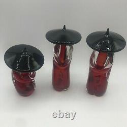 Vintage Formia Murano Italian 3 Piece Art Glass Chinese Figurative Sculpture Red