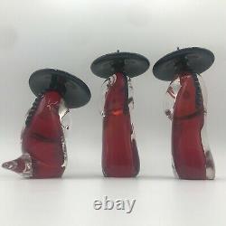 Vintage Formia Murano Italian 3 Piece Art Glass Chinese Figurative Sculpture Red