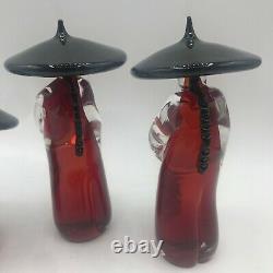 Vintage Formia Murano Italian 3 Piece Art Glass Chinese Figurative Sculpture Red