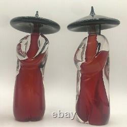 Vintage Formia Murano Italian 3 Piece Art Glass Chinese Figurative Sculpture Red