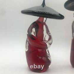 Vintage Formia Murano Italian 3 Piece Art Glass Chinese Figurative Sculpture Red